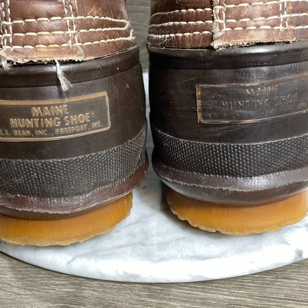 VTG LL Bean Boots Mens 9 Brown Leather Duck Rubber Outdoors Hiking Rain‎ Lined